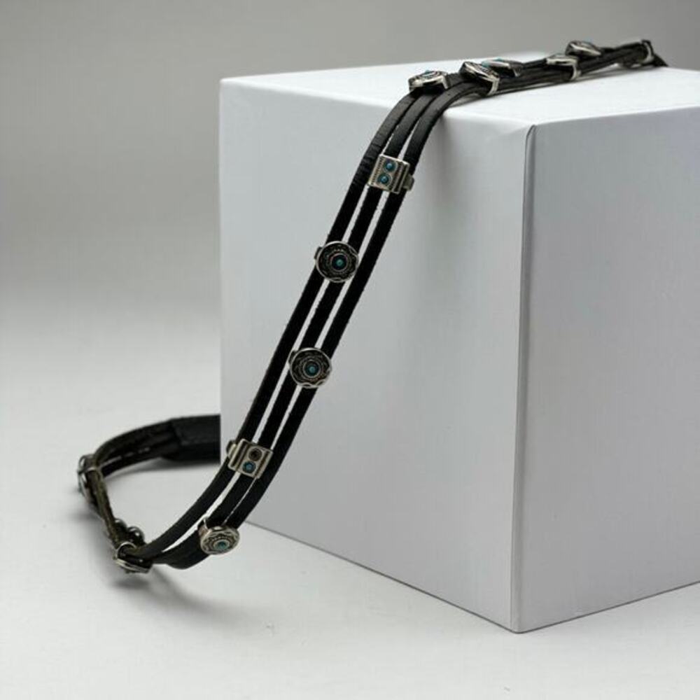 Leather and faux silver and‎ turquoise belt